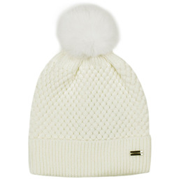 Damska czapka o splocie bąbelkowym z pomponem kremowa