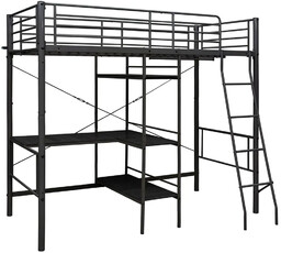 Elior Czarne metalowe łóżko z regałem 90x200 cm