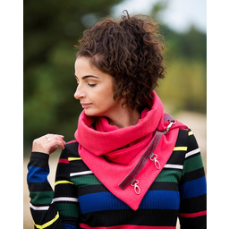 Pakamera Ciepły szal wełniany - malinowy ze skórą