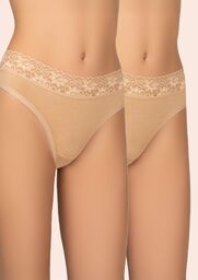 Stringi damskie bawełniane (2pack) z koronką beżowe 151