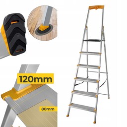 Drabina aluminiowa domowa Półka 6 stopniowa Szerokie stopnie
