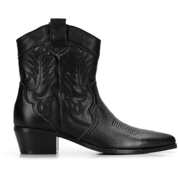 Damskie kowbojki skórzane z haftem krótkie czarne