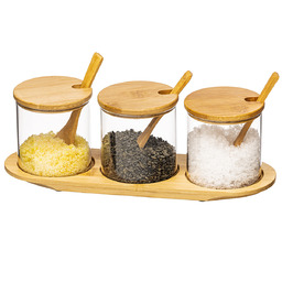 4Home Komplet szklanych pojemników z tacą i łyżeczkami