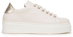 Damskie sneakersy skórzane na platformie klasyczne jasnobeżowe