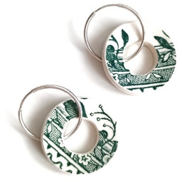 Pakamera Kolczyki ceramiczne w zielone kwiaty koła dwustronne