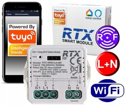 Przekaźnik dopuszkowy WiFi TUYA LN opcja RF