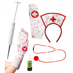 ZESTAW STRÓJ PIELĘGNIARKA ZOMBIE 6 EL. HALLOWEEN +