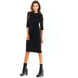 Czarna Ołówkowa Sukienka Midi z Prążkowanej Dzianiny