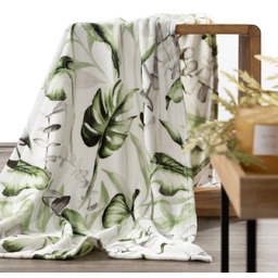 Koc flano niezwykle miękki z nadrukiem egzotycznych liści