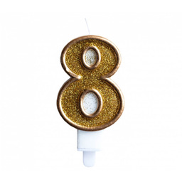 Świeczka cyferka ze złotą obwódką i złotym brokatem
