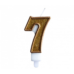 Świeczka cyferka ze złotą obwódką i złotym brokatem