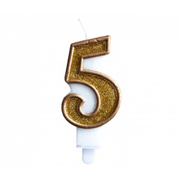 Świeczka cyferka ze złotą obwódką i złotym brokatem