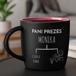 Kubek ceramiczny czarny środek różowy z grawerem