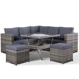 Zestaw mebli ogrodowych z technorattanu narożnik, stół, pufy