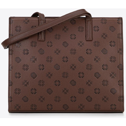 Damska shopperka z ekoskóry z tłoczoną sygnaturą brązowa