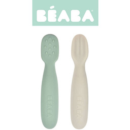 Zestaw 2 silikonowych pierwszych łyżeczek-gryzaków Sage green velvet