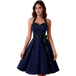 Sukienka Koktajlowa Wizytowa Vintage Elegancka Granatowa Plus Size