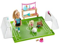 Barbie, lalka Chelsea Boisko do piłki nożnej, zestaw