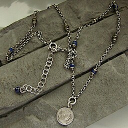 Pakamera Lapis i piryt z monetą - naszyjnik