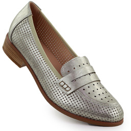 Półbuty damskie lordsy ażurowe metaliczne złote Potocki 12581