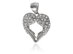 Rodowany srebrny wisior wisiorek serce serduszko skrzydła anioła