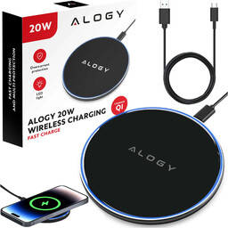 Ładowarka indukcyjna QI bezprzewodowa 20W szybka LED Alogy