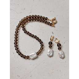 Pakamera Naszyjnik Kwarc Dymny z perłą