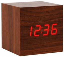 Zegar led kwadratowy drewniany brązowy - czerwony