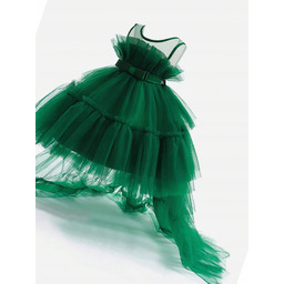 Sukienka Balowa Tiulowa Warstwowa Z Dłuższym Tyłem Zielona