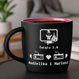 Kubek ceramiczny czarny środek różowy z grawerem