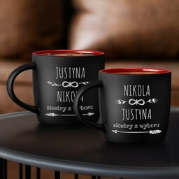 Kubki ceramiczne czarne z czerwonym środkiem x2