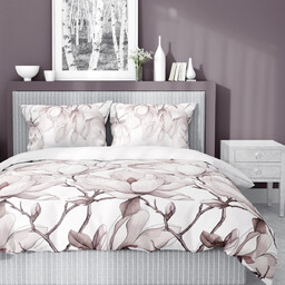 Pościel z satyny bawełnianej biała w kwiaty magnolii