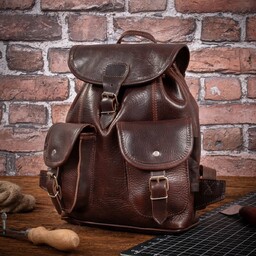 Plecak Skórzany Damski Mały z Kieszonkami Brąz Czekoladowy