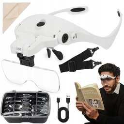 Okulary Powiększające Lupa Nagłowna Zegarmistrzowska Led +soczewki Usb