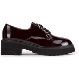 Damskie półbuty ze skóry lakierowanej sznurowane bordowe