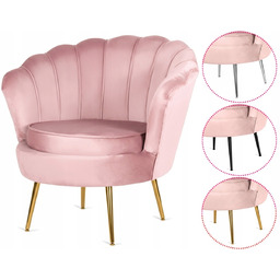 Fotel welurowy różowy muszelka uszak Krzesło Glamour nogi