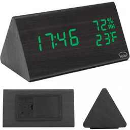 Zegar budzik elektroniczny led drewniany stojący - data