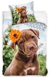 Pościel bawełniana Puppy with Flower, 140 x 200