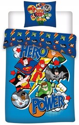 Pościel Batman Flash SuperMan 140x200 bawełniana niebieska