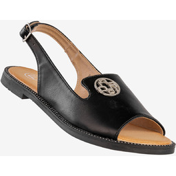 Sandały Damskie Ekoskóra Buty Eleganckie Płaski Obcas Czarne