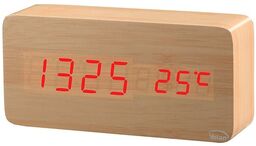 Zegar budzik drewniany elektroniczny cyfrowy led stojący -