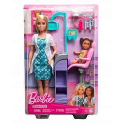 Lalka Barbie Zawód Dentystka pacjent z dzieckiem blondynka