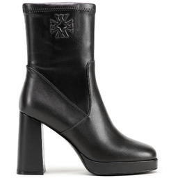 Damskie botki na wysokim słupku z monogramem czarne