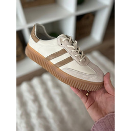 Kremowo Beżowe SKÓRZANE sneakersy Damskie GOODIN