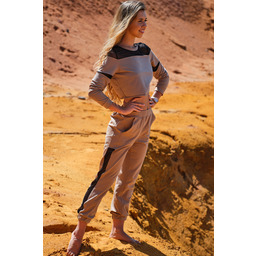 Dresowe Spodnie z Siateczkowym Panelem - Beżowe