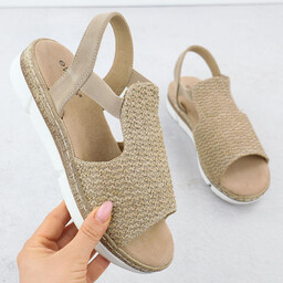 Sandały damskie na podwyższeniu wsuwane z plecionką beżowe