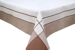 Obrus biały z brązowym wykończeniem OC-04