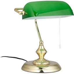Relaxdays, Mosiężna lampa bankierska z przełącznikiem pociągowym, zielony