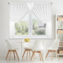 Firana biała zdobiona kwiatową gipiurą F014-04