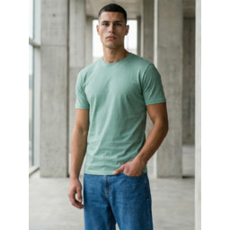 Miętowy bawełniany bez nadruku t-shirt męski Denley 0001